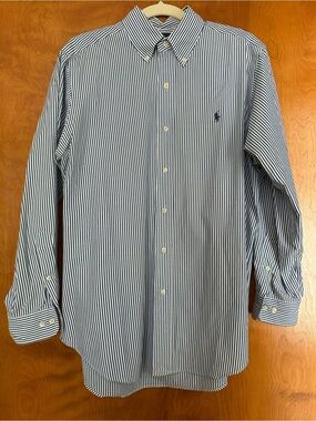 Men’s Ralph Lauren Classic Fit Button Down in Navy Stripe 15-1/2, 32-33